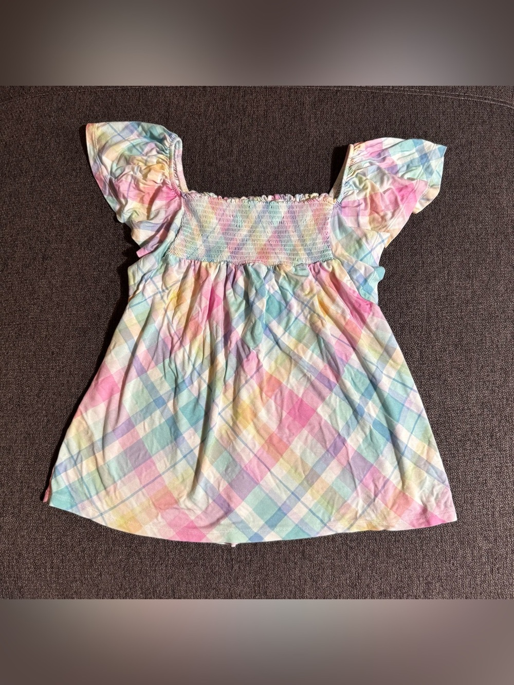 Play by Little Sleepies Bamboo Rainbow Pastel Plaid Check Smocked Top Girls 10